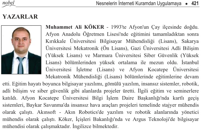 ozgecmisim.jpg - Nesnelerin İnterneti Kuramdan Uygulamaya (Kitap Bölümü) - Yük. Müh. Muhammet Ali Köker