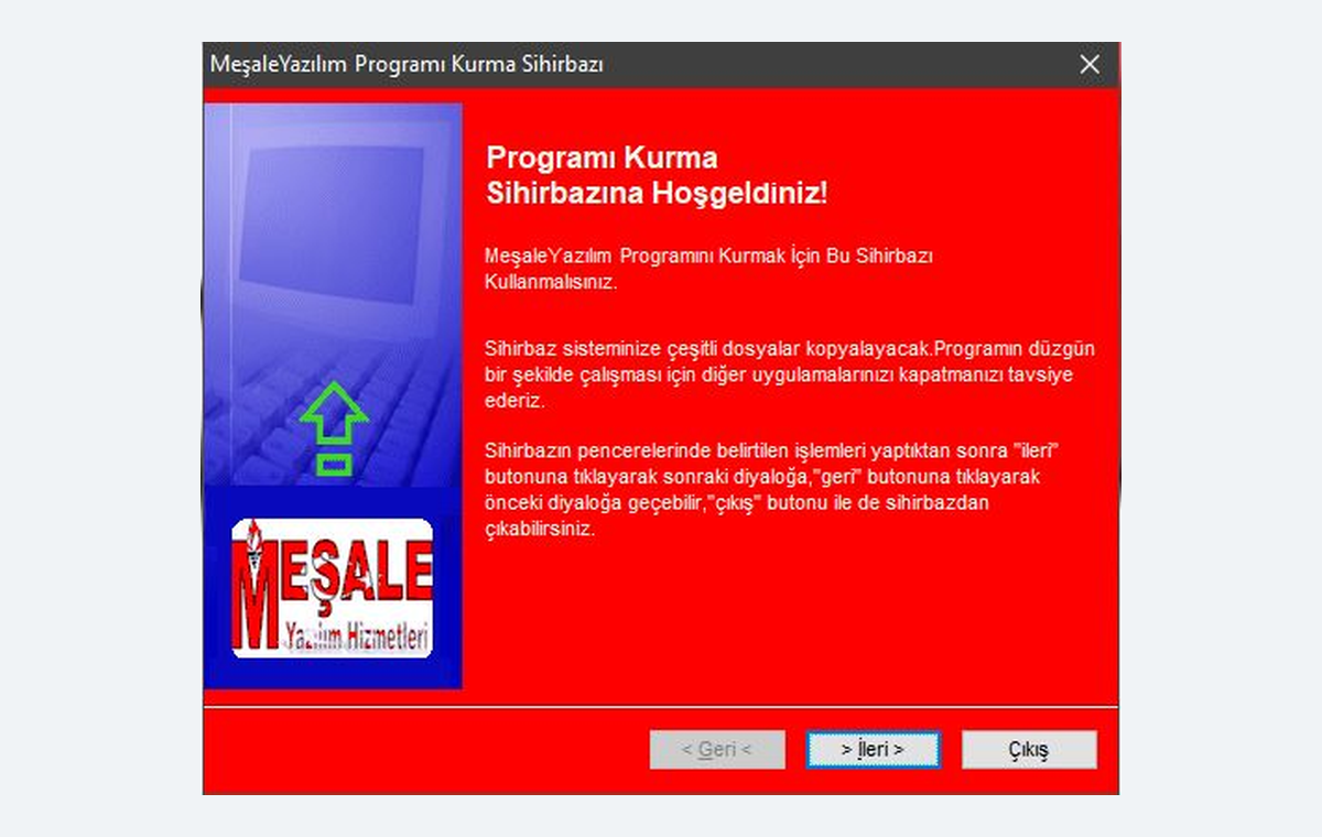 The Meşale Yazılım setup wizard window from 2006