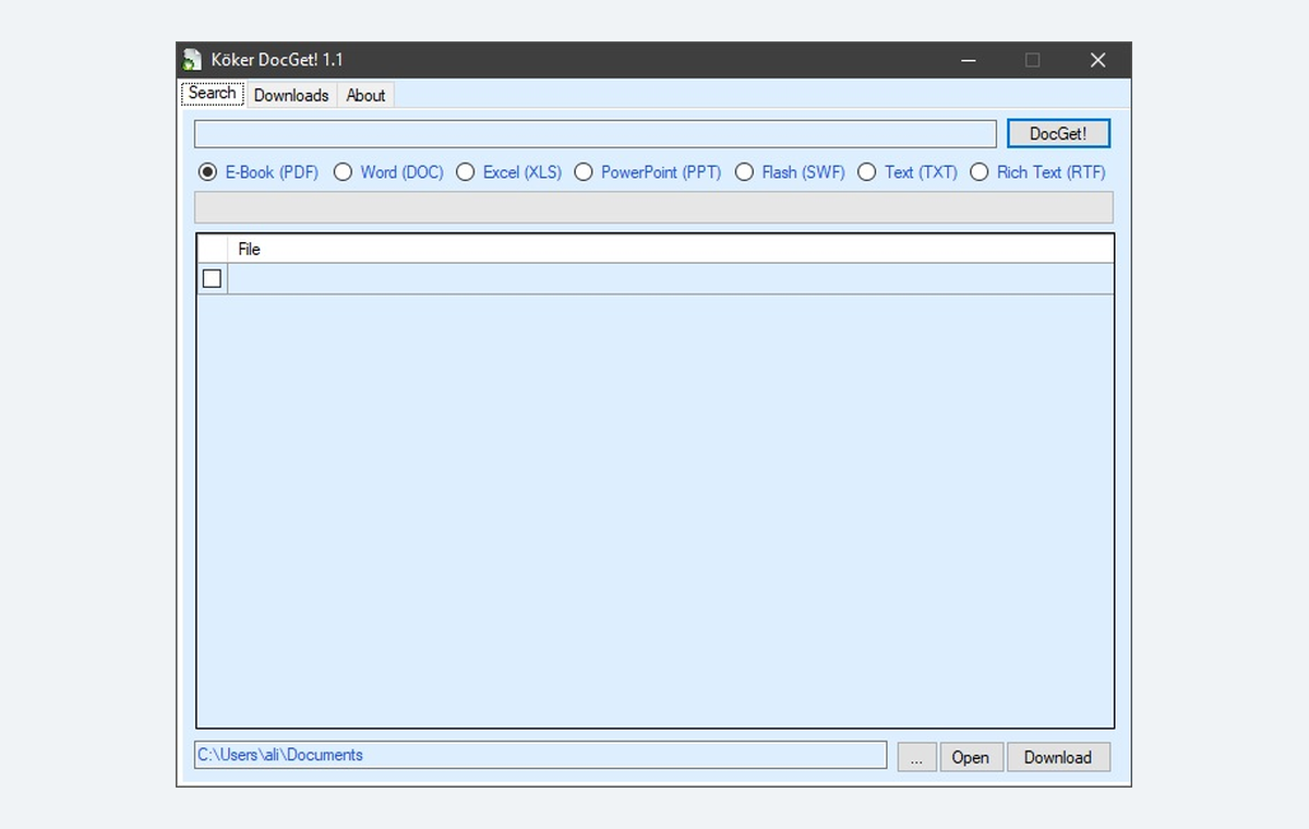 Köker Belgeİndir 1.1 desktop application window from 2008