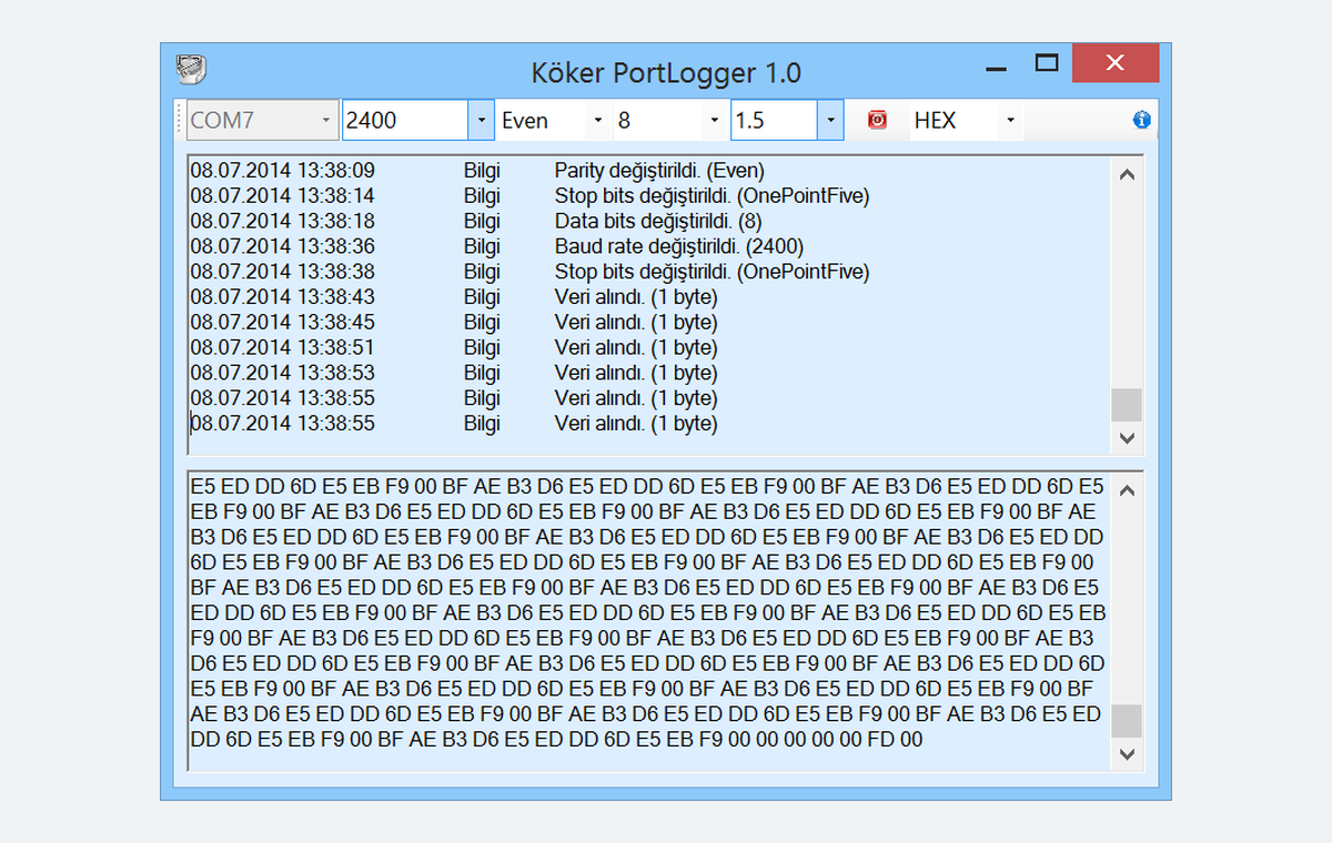 Köker PortLogger interface for serial port monitoring and logging in 2015