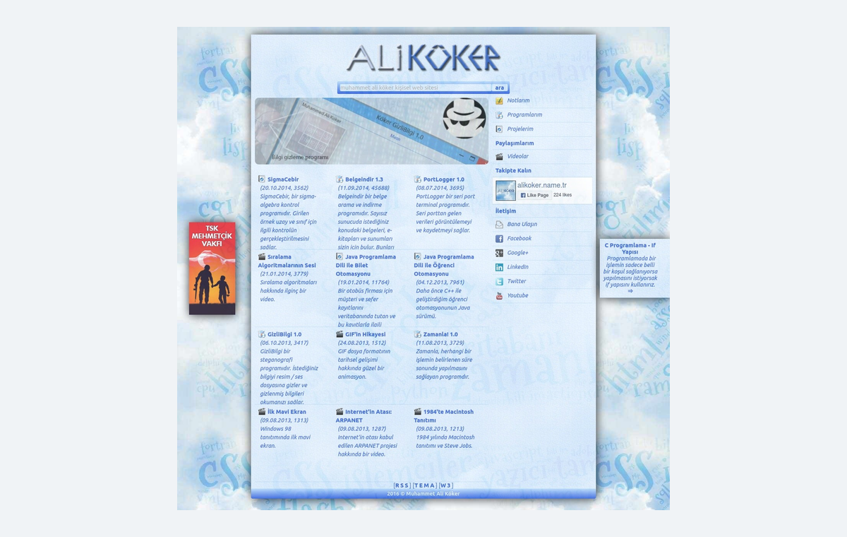 My alikoker.nane.tr personal website design from 2016